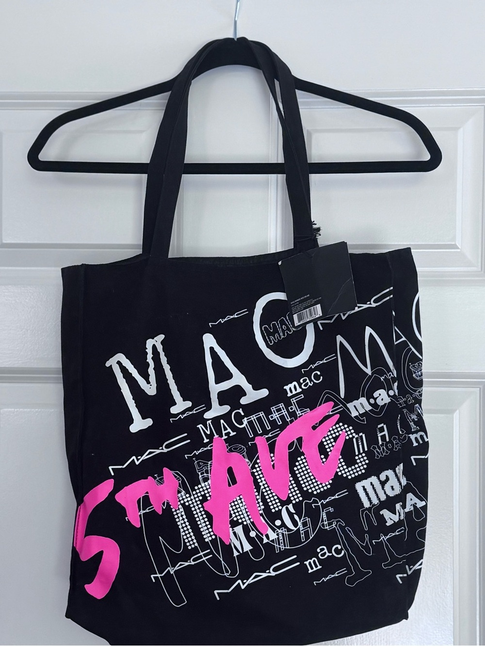 MAC Cosmetics 5th Ave Black Tote with Bright Pink Graphic